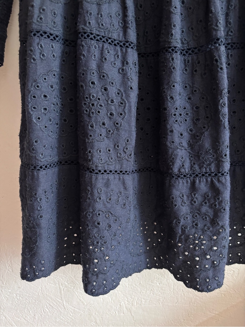 Zara Navy Blue Eyelet Tiered Babydoll Mini Dress - Picture 8 of 11
